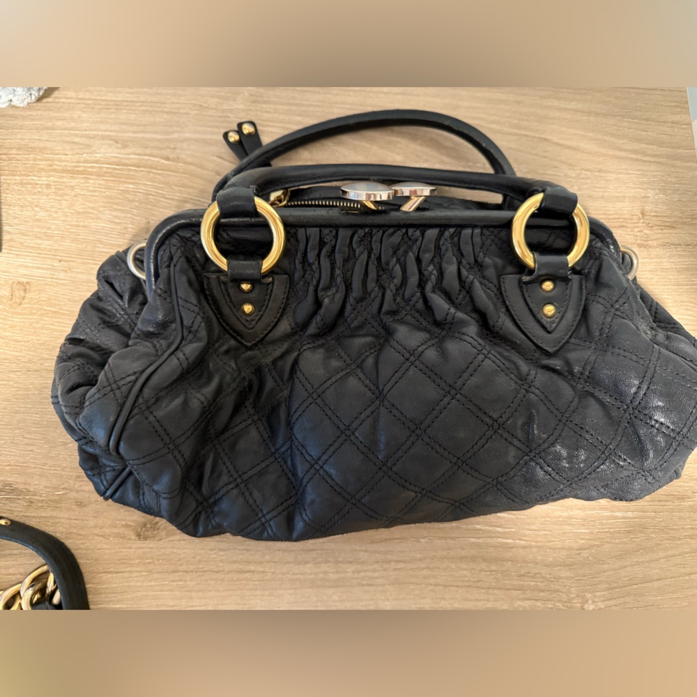 Marc Jacobs Black Quilted Shoulder Bag with Gold Hardware